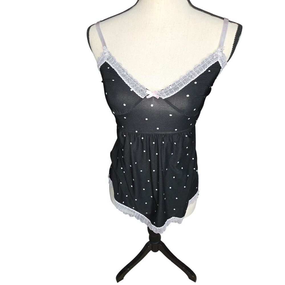 Black & White Polka Dot Lace Trim Babydoll Lingerie*Adj Straps*Sissy*NWOT
